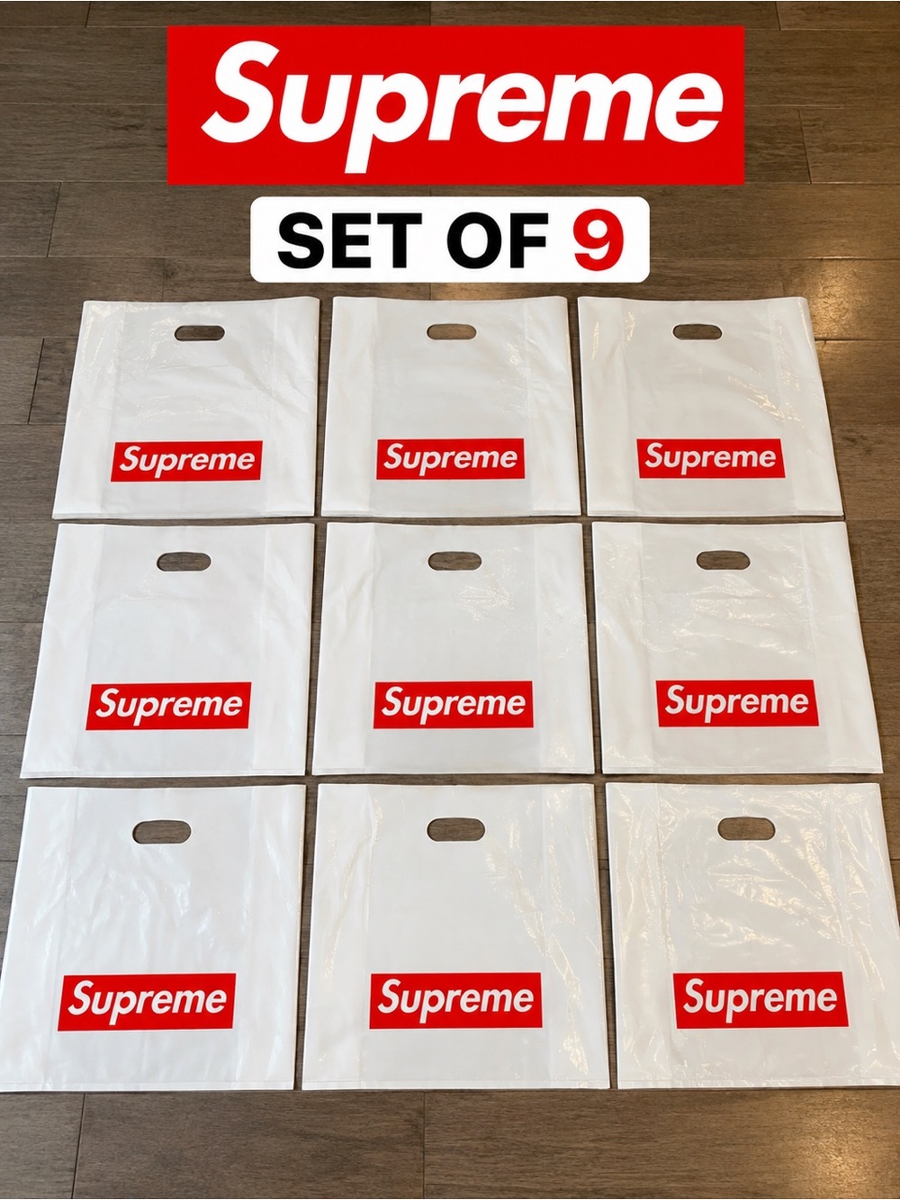 Supreme Authentic Shopping Bags Set of 9 Medium 16” x 13” Red Box Logo